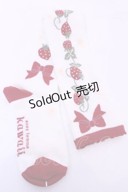 画像1: axes femme kawaii / いちご柄オーバーニー  アカ O-25-11-14-1046-AX-ZA-OW-OS