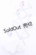 Lovely Tency / 眞白ありすコラボ/編み上げリボン風いちご柄オーバーニーソックス  シロ×サックス O-25-11-14-1050-LO-AC-OW-OS