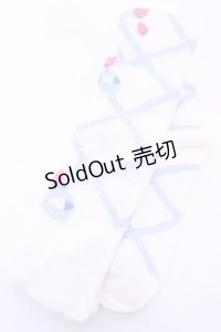 Lovely Tency / 眞白ありすコラボ/編み上げリボン風いちご柄オーバーニーソックス  シロ×サックス O-25-11-14-1050-LO-AC-OW-OS