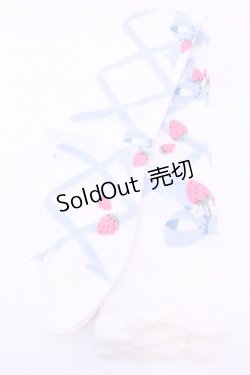 画像2: Lovely Tency / 眞白ありすコラボ/編み上げリボン風いちご柄オーバーニーソックス  シロ×サックス O-25-11-14-1050-LO-AC-OW-OS