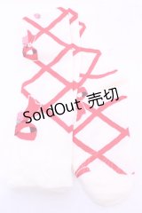 Lovely Tency / 眞白ありすコラボ/編み上げリボン風いちご柄オーバーニーソックス  アイボリー×アカ O-25-11-14-1051-LO-AC-OW-OS