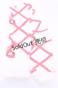 Lovely Tency / 眞白ありすコラボ/編み上げリボン風いちご柄オーバーニーソックス  アイボリー×アカ O-25-11-14-1051-LO-AC-OW-OS