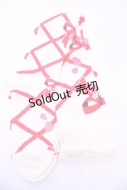 画像2: Lovely Tency / 眞白ありすコラボ/編み上げリボン風いちご柄オーバーニーソックス  アイボリー×アカ O-25-11-14-1051-LO-AC-OW-OS