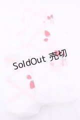 Lovely Tency / 眞白ありすコラボ/編み上げリボン風いちご柄オーバーニーソックス  シロ×ピンク O-25-11-14-1052-LO-AC-OW-OS