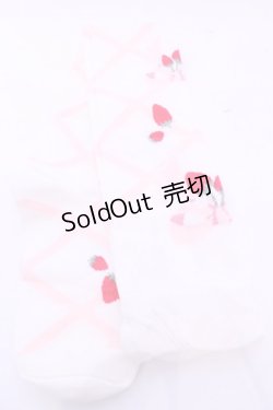 画像1: Lovely Tency / 眞白ありすコラボ/編み上げリボン風いちご柄オーバーニーソックス  シロ×ピンク O-25-11-14-1052-LO-AC-OW-OS