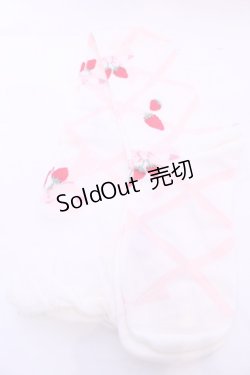 画像2: Lovely Tency / 眞白ありすコラボ/編み上げリボン風いちご柄オーバーニーソックス  シロ×ピンク O-25-11-14-1052-LO-AC-OW-OS