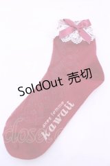 axes femme kawaii / 透かしレースアップ柄ソックス  ワイン O-25-11-14-1058-AX-ZA-OW-OS