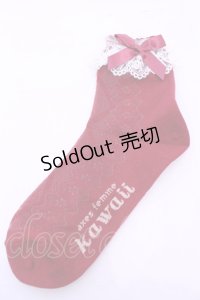 axes femme kawaii / 透かしレースアップ柄ソックス  ワイン O-25-11-14-1058-AX-ZA-OW-OS