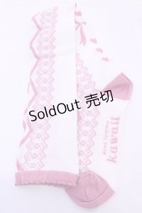 axes femme kawaii / レースアップ柄オーバーニー  ピンク O-25-11-14-1060-AX-ZA-OW-OS