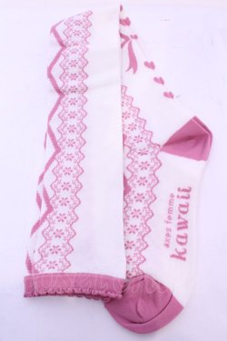 画像1: axes femme kawaii / レースアップ柄オーバーニー  ピンク O-25-11-14-1060-AX-ZA-OW-OS