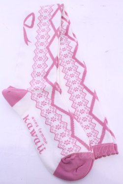 画像2: axes femme kawaii / レースアップ柄オーバーニー  ピンク O-25-11-14-1060-AX-ZA-OW-OS