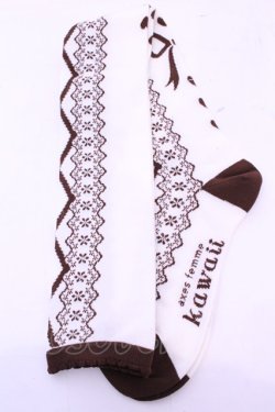 画像1: axes femme kawaii / レースアップ柄オーバーニー  ブラウン O-25-11-14-1061-AX-ZA-OW-OS