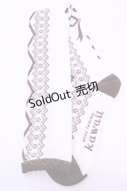 画像1: axes femme kawaii / レースアップ柄オーバーニー  ブラウン O-25-11-14-1061-AX-ZA-OW-OS