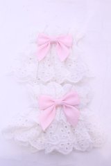 Chalmiere / コットンレースお袖留め  シロ×ピンク O-25-11-14-1041-LO-ZA-OW-OS