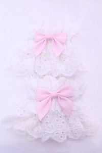Chalmiere / コットンレースお袖留め  シロ×ピンク O-25-11-14-1041-LO-ZA-OW-OS
