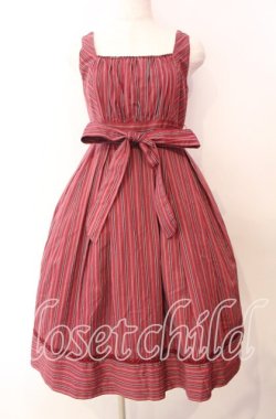 画像1: Victorian maiden / レジメンタルストライプリボンワンピース  ワイン O-25-11-14-008-CL-OP-OW-OS