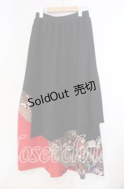 画像1: Qutie Frash / シフォンラップ和柄ロングスカート  ブラック×レッド O-25-11-14-019-QU-SK-OW-OS