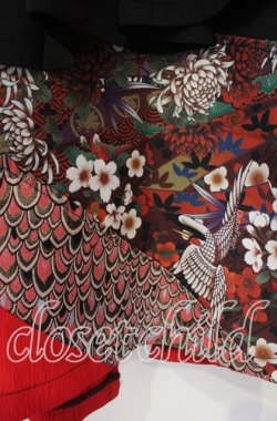 画像2: Qutie Frash / シフォンラップ和柄ロングスカート  ブラック×レッド O-25-11-14-019-QU-SK-OW-OS