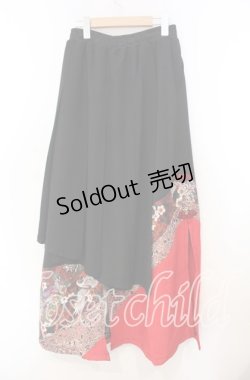 画像4: Qutie Frash / シフォンラップ和柄ロングスカート  ブラック×レッド O-25-11-14-019-QU-SK-OW-OS
