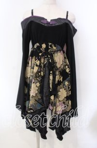 Qutie Frash / ちりめん着物袖チュニック  ブラック O-25-11-15-026-QU-JA-OW-OS