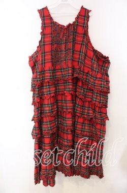 画像1: PINK HOUSE / シャギー起毛タータンチェックノースリーブワンピース【お直し有り】  アカチェック O-25-11-15-054-LO-OP-IG-OS