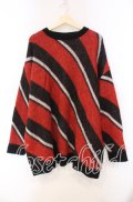 KMK / マルチカラーナナメストライプモッサライクふんわりビッグニット  レッド×ブラック O-25-11-15-059-PU-TO-IG-OS