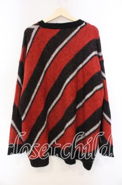 画像2: KMK / マルチカラーナナメストライプモッサライクふんわりビッグニット  レッド×ブラック O-25-11-15-059-PU-TO-IG-OS