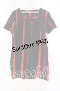 SEANA / ブリーチワイドUネックTシャツ Ｍ レッド×ブラック O-25-11-15-064-PU-TS-IG-OS