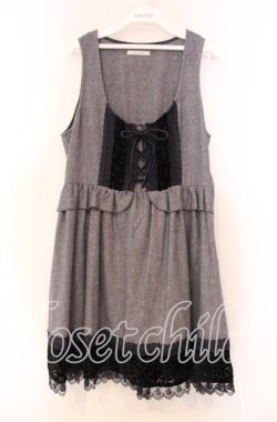 画像1: axes femme / フロッキー切り替えエジャンパースカート  ネイビー O-25-11-15-065-AX-OP-IG-OS