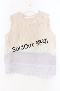 Franche Lippee / 藤の花柄ノースリーブトップス Ｍ オレンジ×ラベンダー O-25-11-15-068-LO-TO-IG-OS