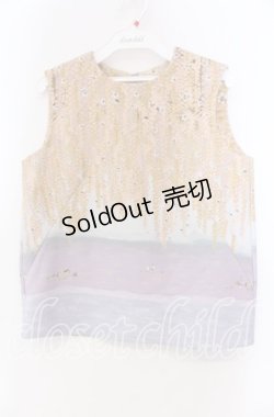 画像1: Franche Lippee / 藤の花柄ノースリーブトップス Ｍ オレンジ×ラベンダー O-25-11-15-068-LO-TO-IG-OS