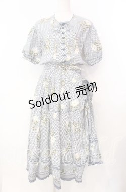 画像1: WONDERFUL WORLD / チェックフラワーたくし上げワンピース  シロ×ネイビー O-25-11-17-038-LO-OP-IG-OS