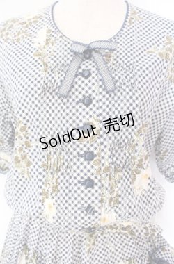 画像2: WONDERFUL WORLD / チェックフラワーたくし上げワンピース  シロ×ネイビー O-25-11-17-038-LO-OP-IG-OS