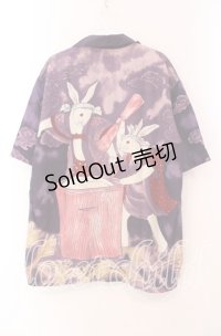 Karl Helmut / 餅つきうさぎアロハシャツ  パープル O-25-11-17-046-EL-BL-IG-ZT449