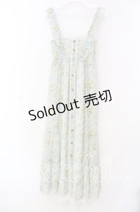 axes femme / 釦開き総バラ柄ロングワンピース  サックス O-25-11-17-049-AX-OP-IG-OS