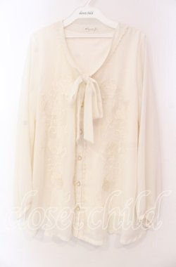 画像1: axes femme / フラワー刺繍ボウタイブラウス  オフ O-25-11-17-053-AX-BL-IG-OS