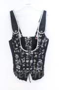 Qutie Frash / ジャガードコルセットベスト  ブラック×シルバー O-25-11-17-1013-QU-TO-IG-OS