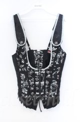 Qutie Frash / ジャガードコルセットベスト  ブラック×シルバー O-25-11-17-1013-QU-TO-IG-ZT222