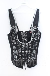 Qutie Frash / ジャガードコルセットベスト  ブラック×シルバー O-25-11-17-1013-QU-TO-IG-ZT222