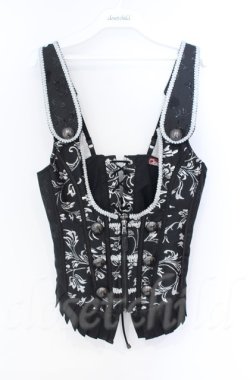 画像1: Qutie Frash / ジャガードコルセットベスト  ブラック×シルバー O-25-11-17-1013-QU-TO-IG-ZT222
