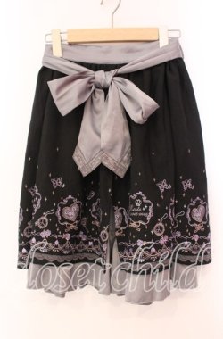 画像1: axes femme / メルヘン刺繍スカート  グレー×クロ O-25-11-17-012-AX-SK-IG-OS