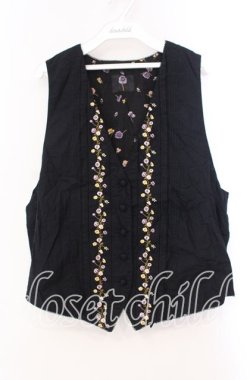 画像1: KETTY / パンジー刺繍ベスト  クロ×パープル O-25-11-17-021-EL-TO-IG-OS