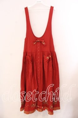 画像1: PINK HOUSE / 裾刺繍ジャンパースカート  アカ O-25-11-17-025-LO-OP-IG-OS