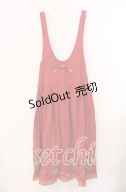 画像1: PINK HOUSE / 裾刺繍ジャンパースカート  アカ O-25-11-17-025-LO-OP-IG-OS