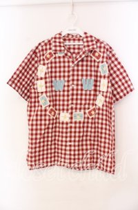 WONDERFUL WORLD / ロゴパッチギンガムシャツ  アカ×シロ O-25-11-17-026-LO-BL-IG-ZT447