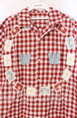 画像2: WONDERFUL WORLD / ロゴパッチギンガムシャツ  アカ×シロ O-25-11-17-026-LO-BL-IG-OS