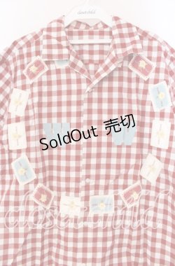 画像2: 【SALE】WONDERFUL WORLD / ロゴパッチギンガムシャツ  アカ×シロ O-25-11-17-026-LO-BL-IG-ZT447