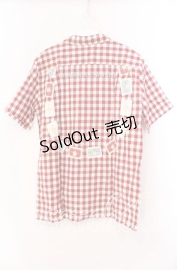 画像3: 【SALE】WONDERFUL WORLD / ロゴパッチギンガムシャツ  アカ×シロ O-25-11-17-026-LO-BL-IG-ZT447