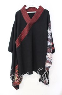 Qutie Frash / 2023年プレミアム 宵鶴着物チュニック  ブラック×レッド O-25-11-18-035-QU-TO-IG-OS