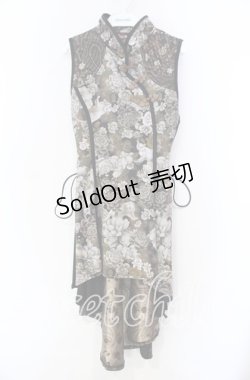 画像1: Qutie Frash / 和柄チャイナワンピ  ブラウン O-25-11-18-056-QU-OP-OW-OS